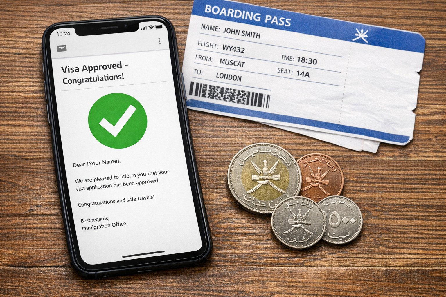 Genehmigtes Oman eVisa als PDF-Dokument auf dem Bildschirm